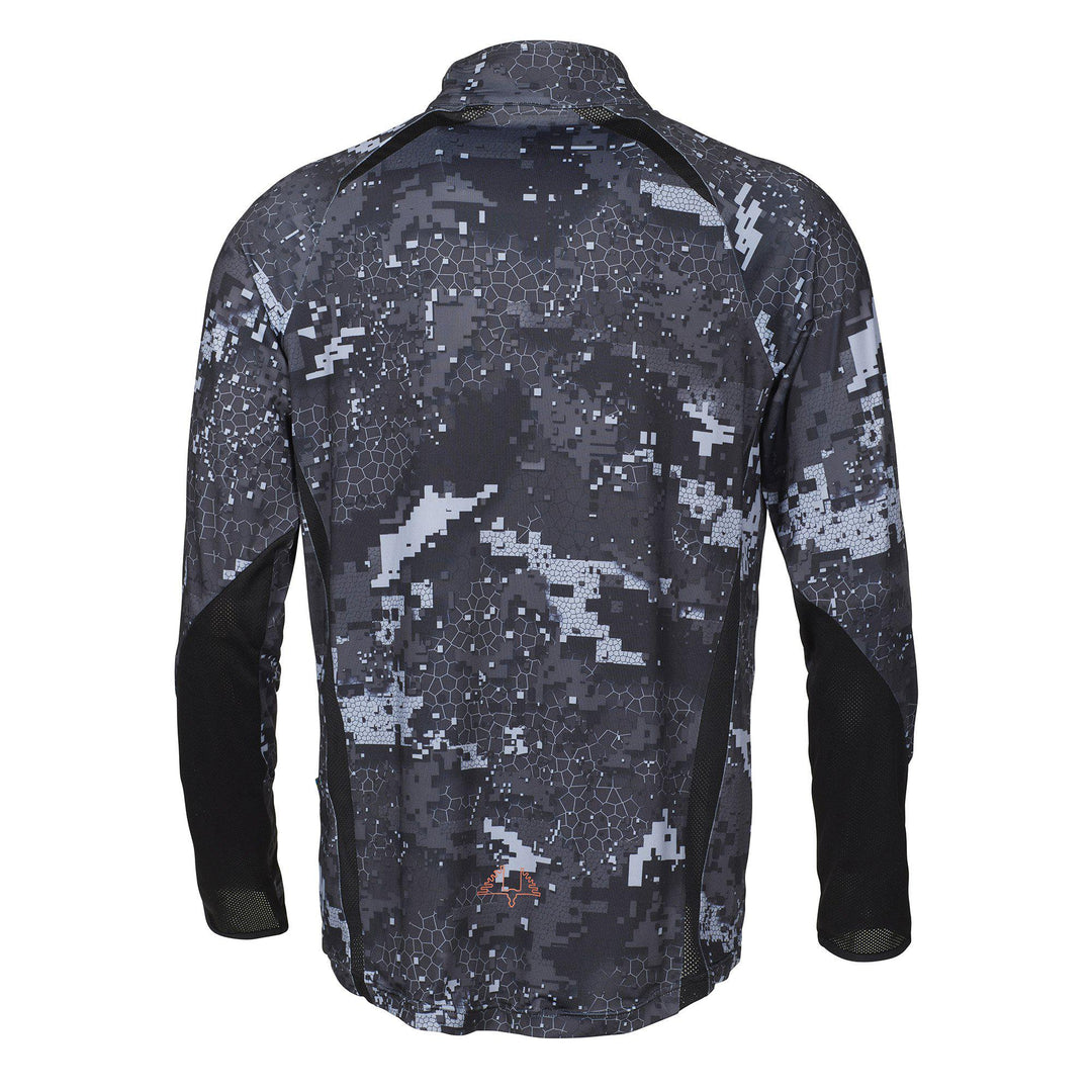 Kamouflagemönstrad jakttröja i DESOLVE® Blak sedd bakifrån.